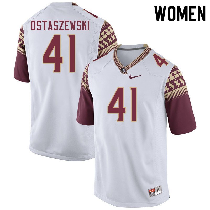 Women #41 Ben Ostaszewski Florida State Seminoles College Football Jerseys Sale-White